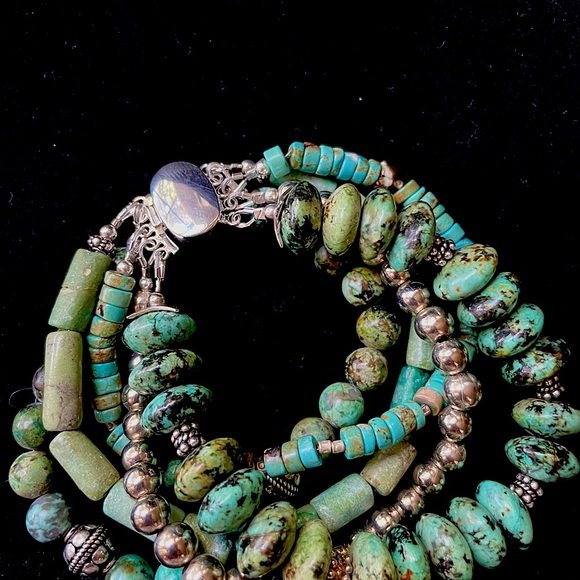 5 Strand Turquoise Bracelet with Sterling Beads - Picture 2 of 4